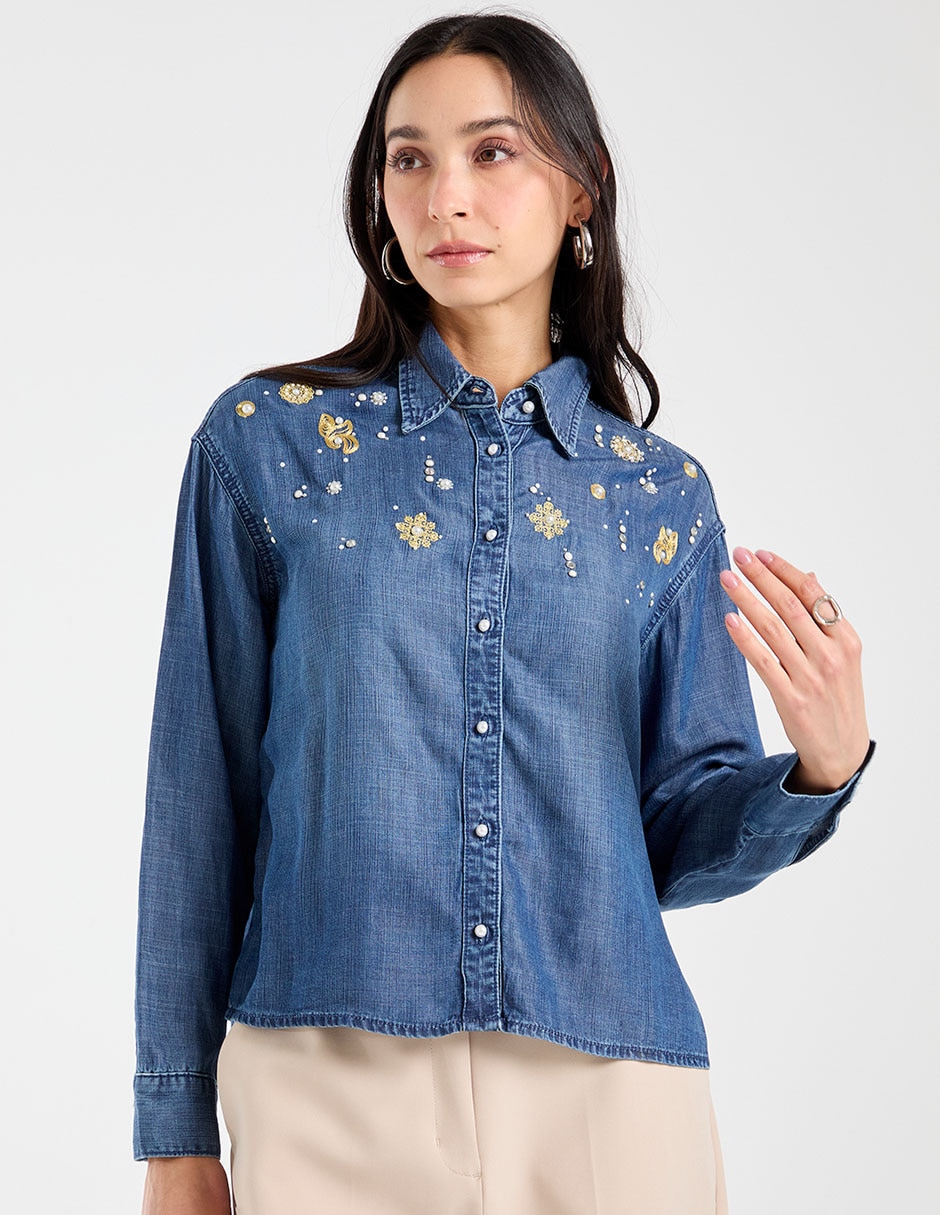 Blusa camisera manga larga para mujer Blusa camisera manga larga para mujer