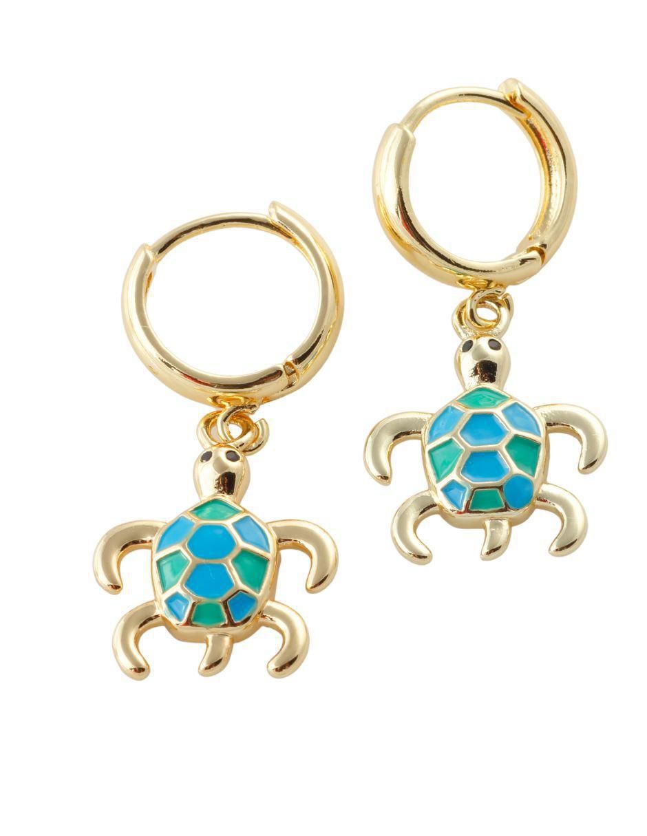 Aretes cortos de tortuga Turtalys baño de oro 18 k