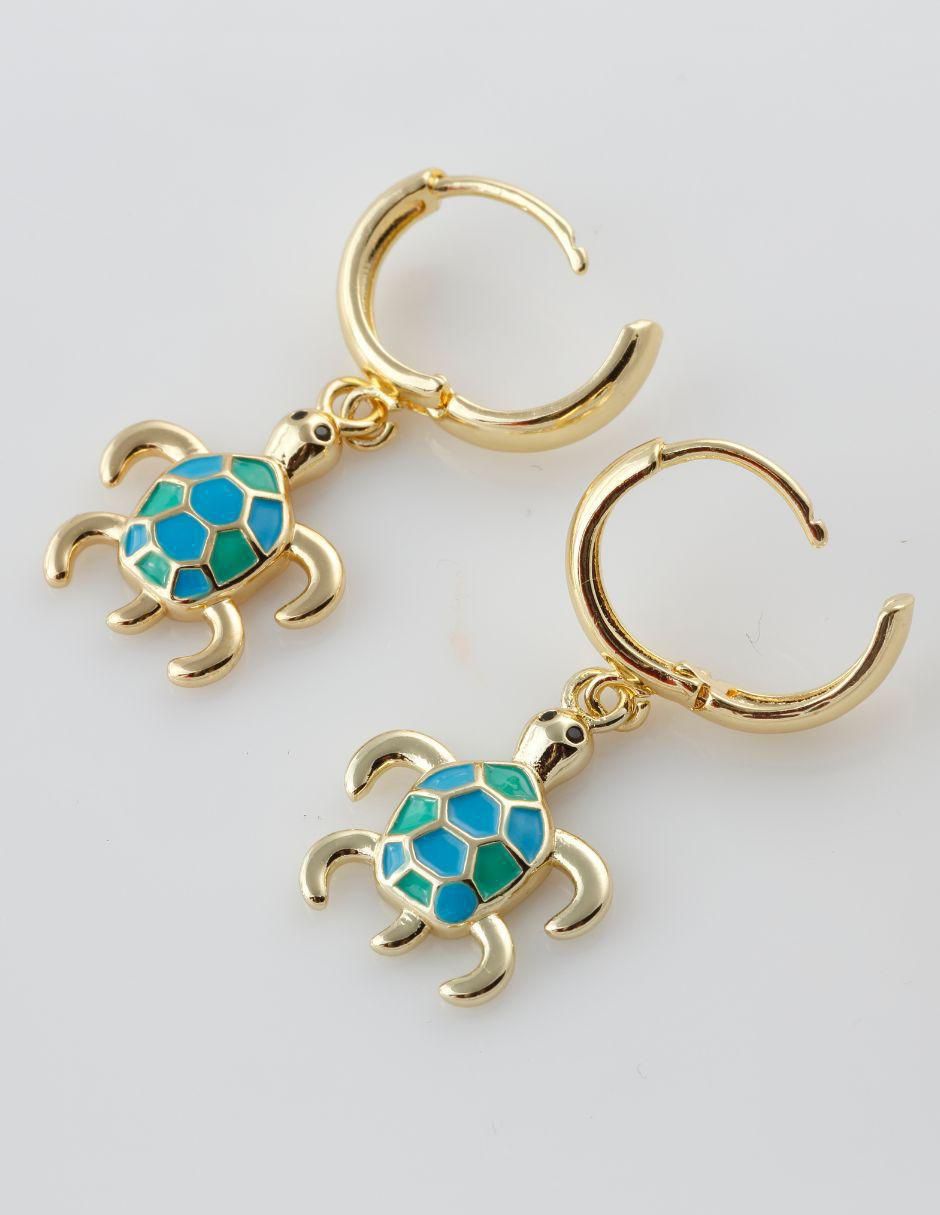 Aretes cortos de tortuga Turtalys baño de oro 18 k 3