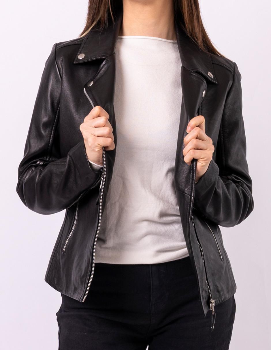 Chamarra para motociclista impermeable de piel para mujer