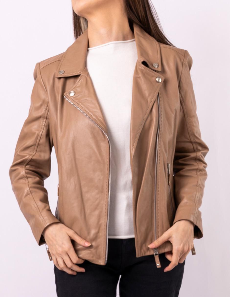 Chamarra para motociclista impermeable de piel para mujer