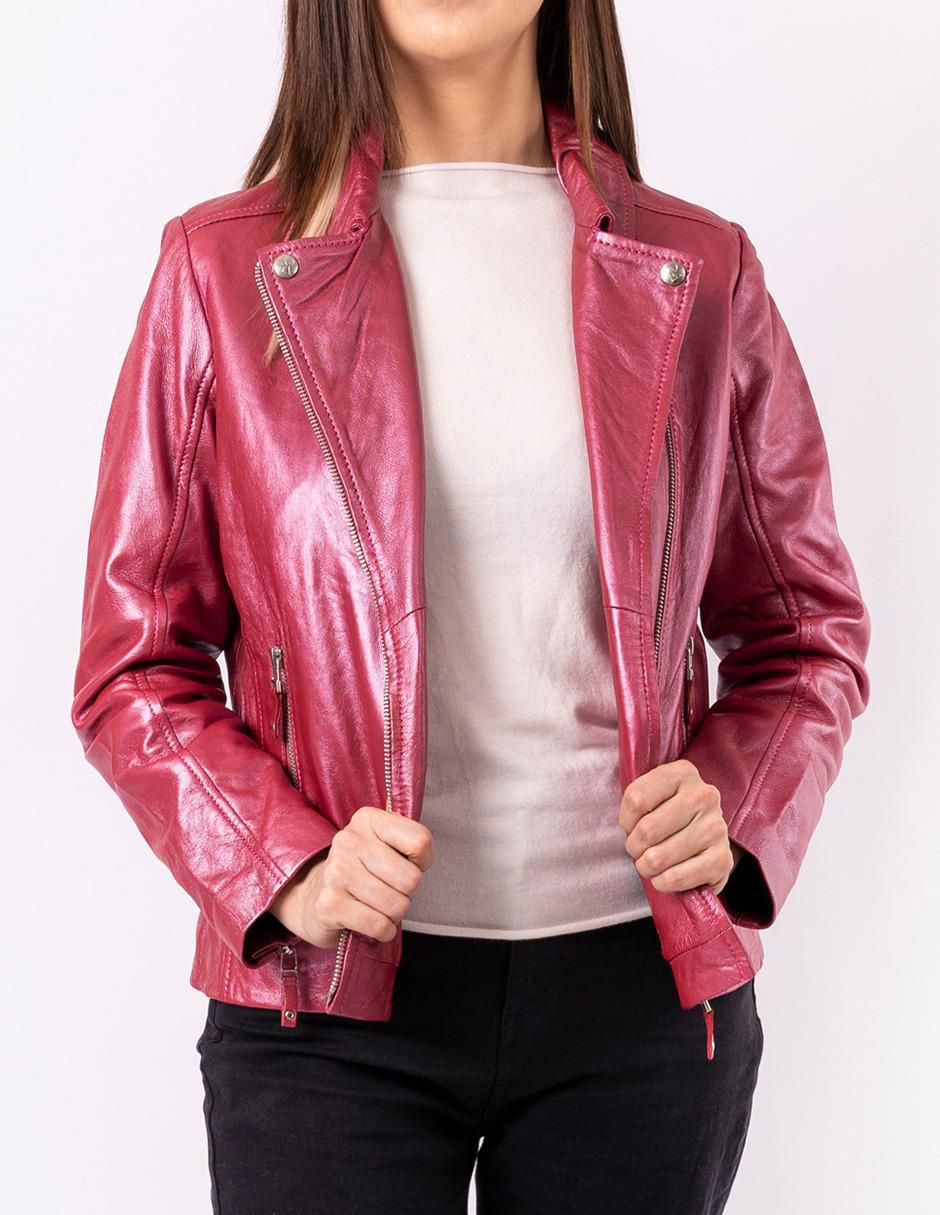 Chamarra para motociclista impermeable de piel para mujer