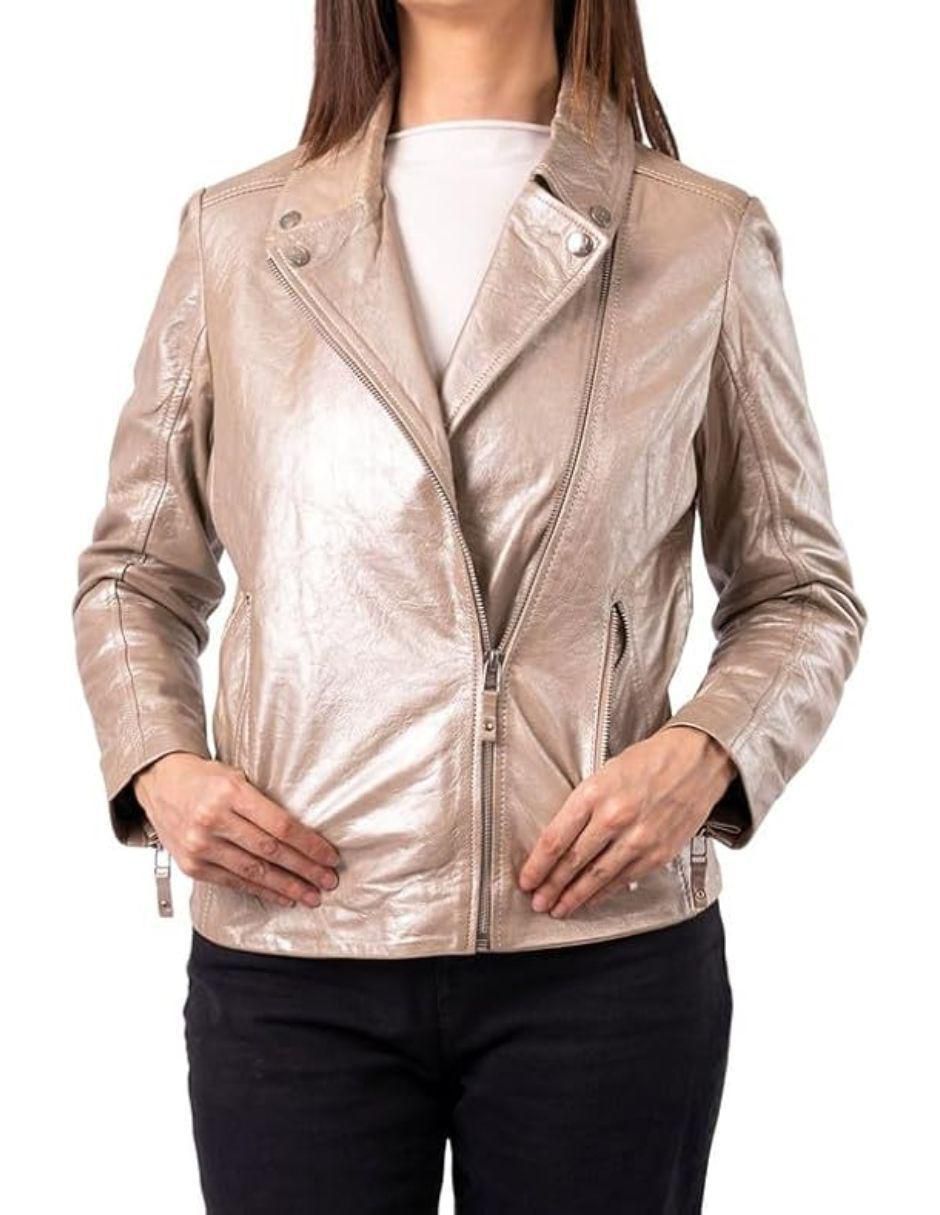 Chamarra para motociclista impermeable de piel para mujer