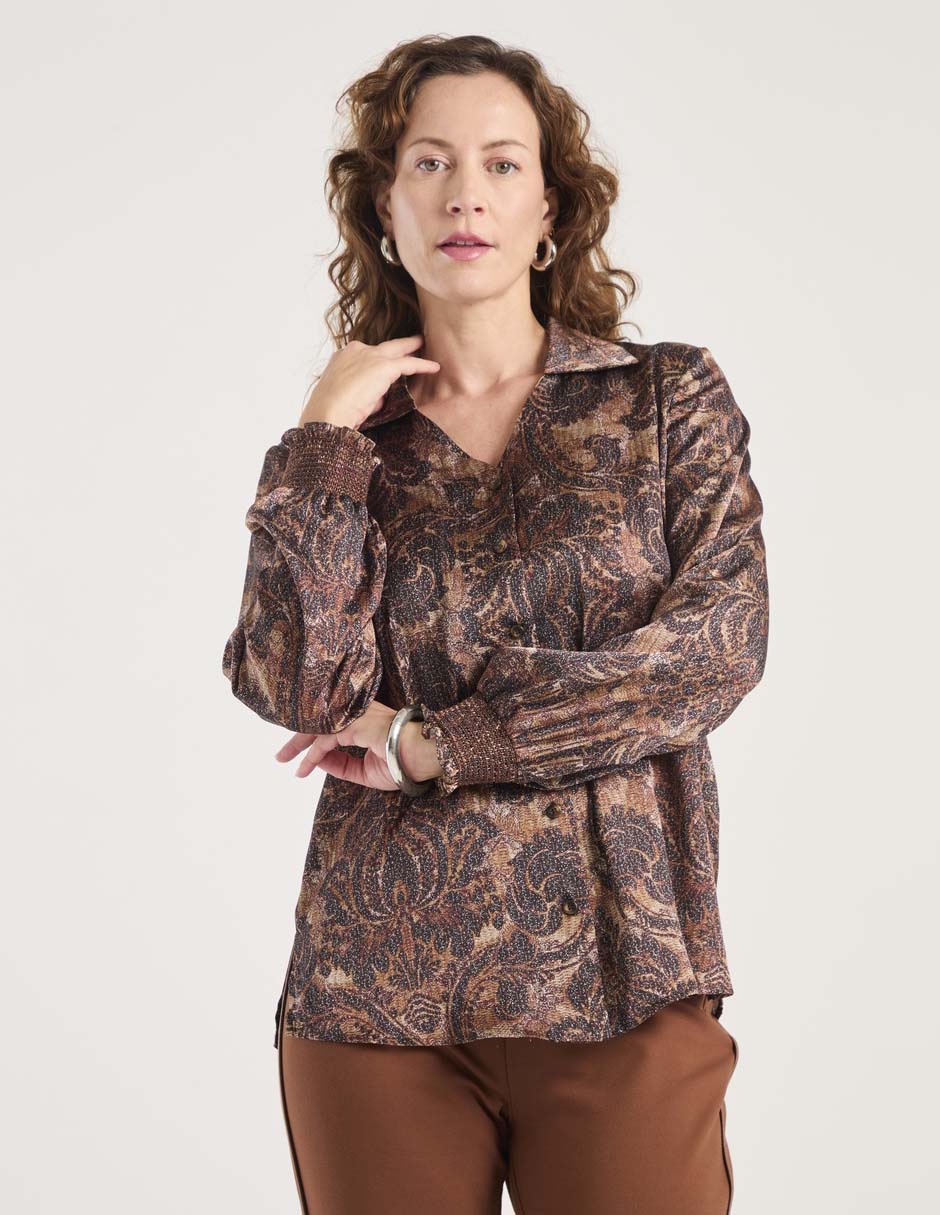 Blusa camisera manga larga para mujer