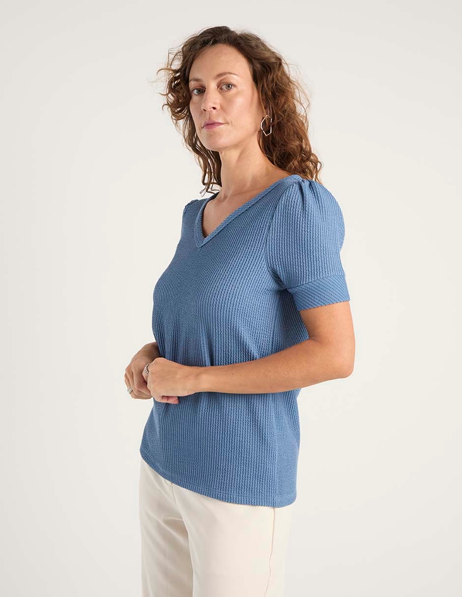 Playera manga corta cuello V para mujer 2