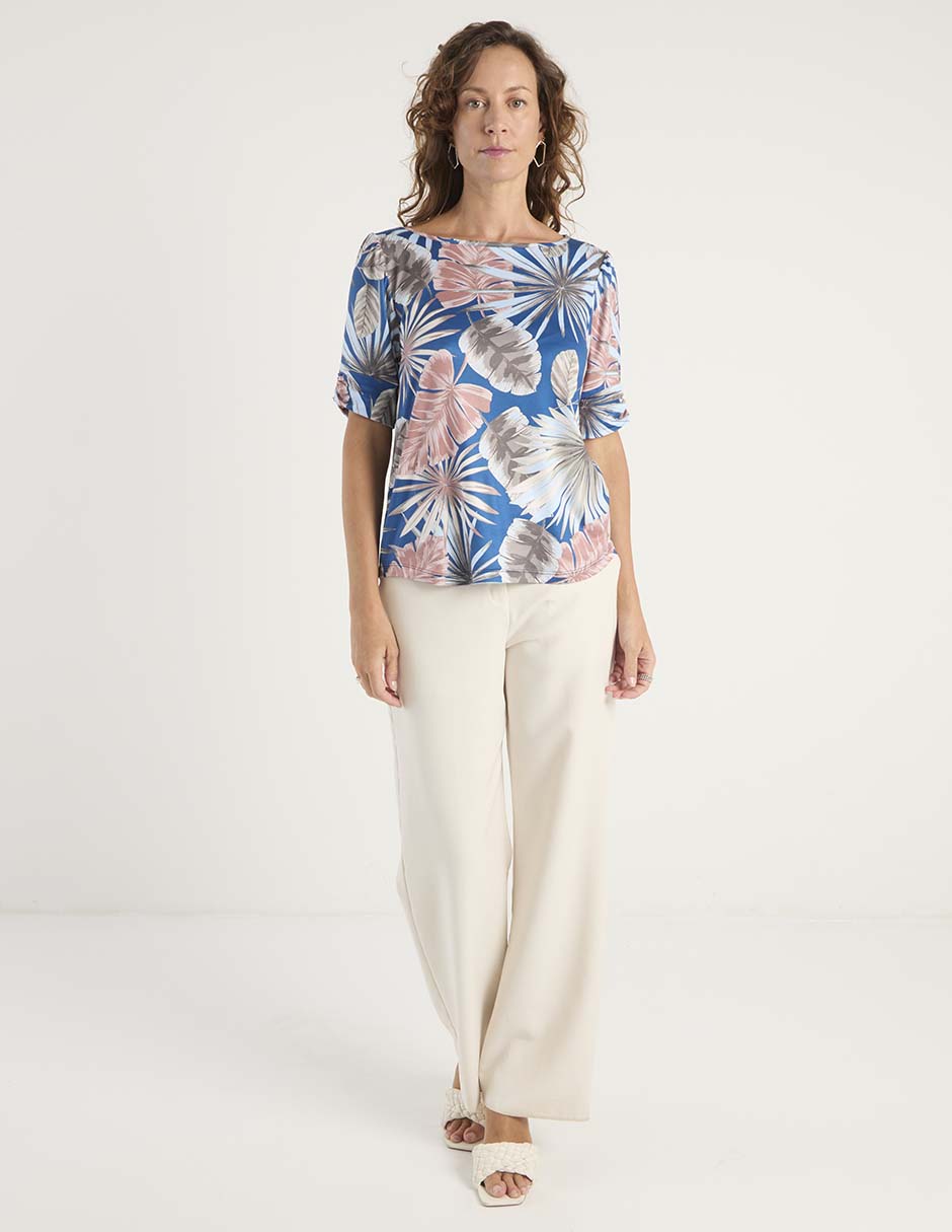 Playera manga al codo cuello ojal para mujer 2
