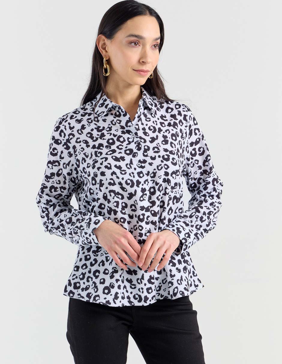 Blusa camisera manga larga para mujer