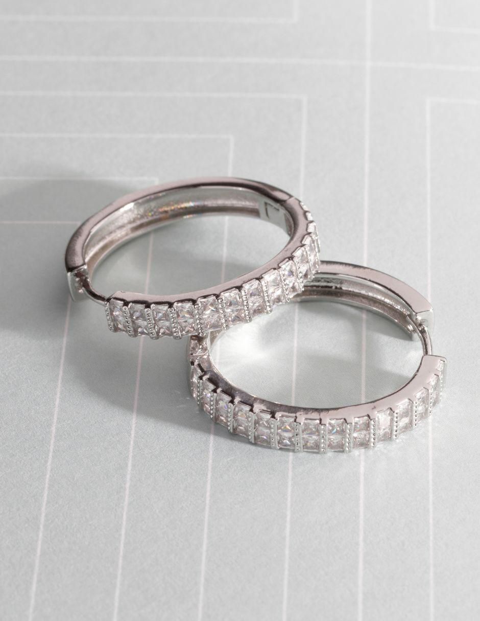 Aretes arracadas circular Brillanza con acabado baño rodio zirconia 2