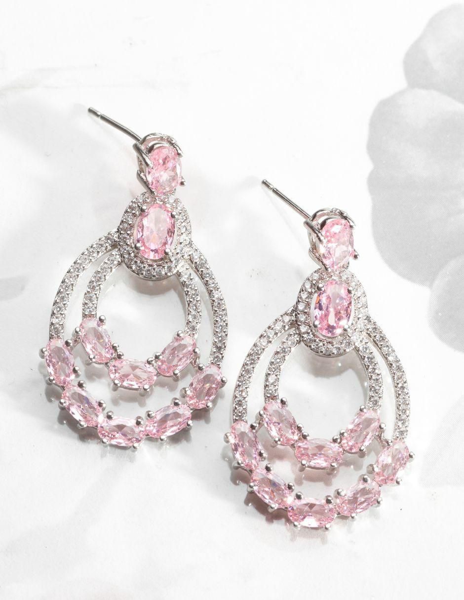 Aretes largos Brillanza con acabado baño rodio zirconia 3