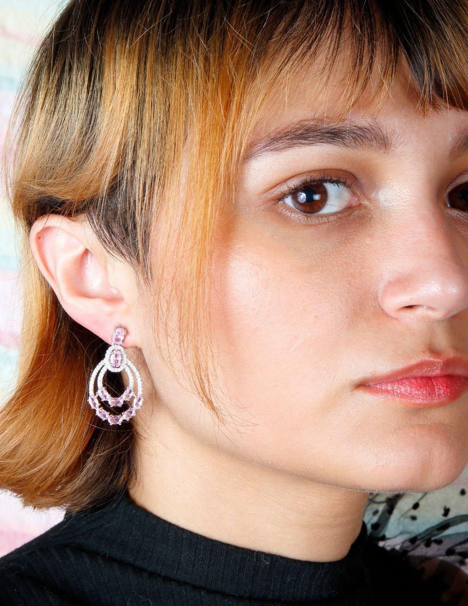 Aretes largos Brillanza con acabado baño rodio zirconia 5