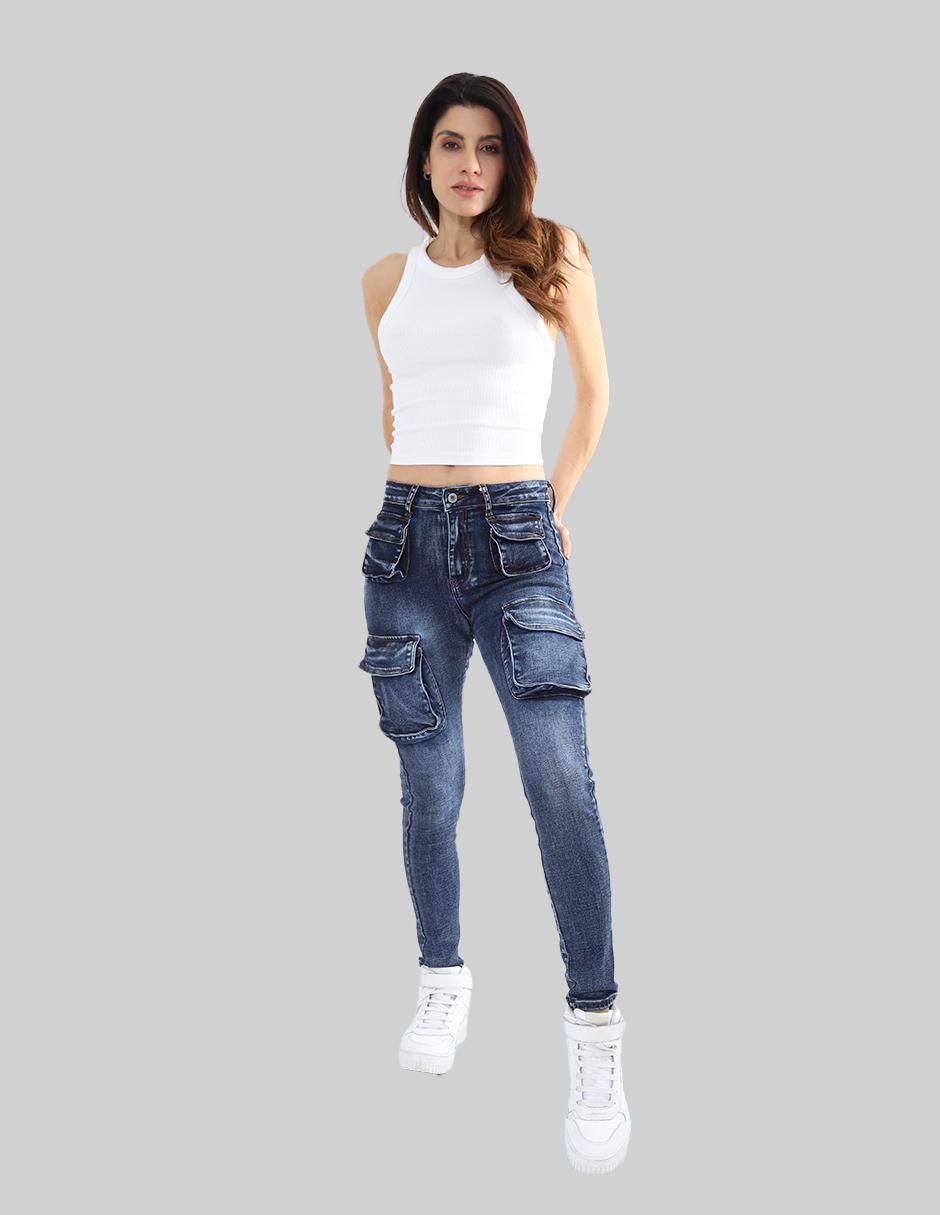 Jeans cargo slim para mujer 4