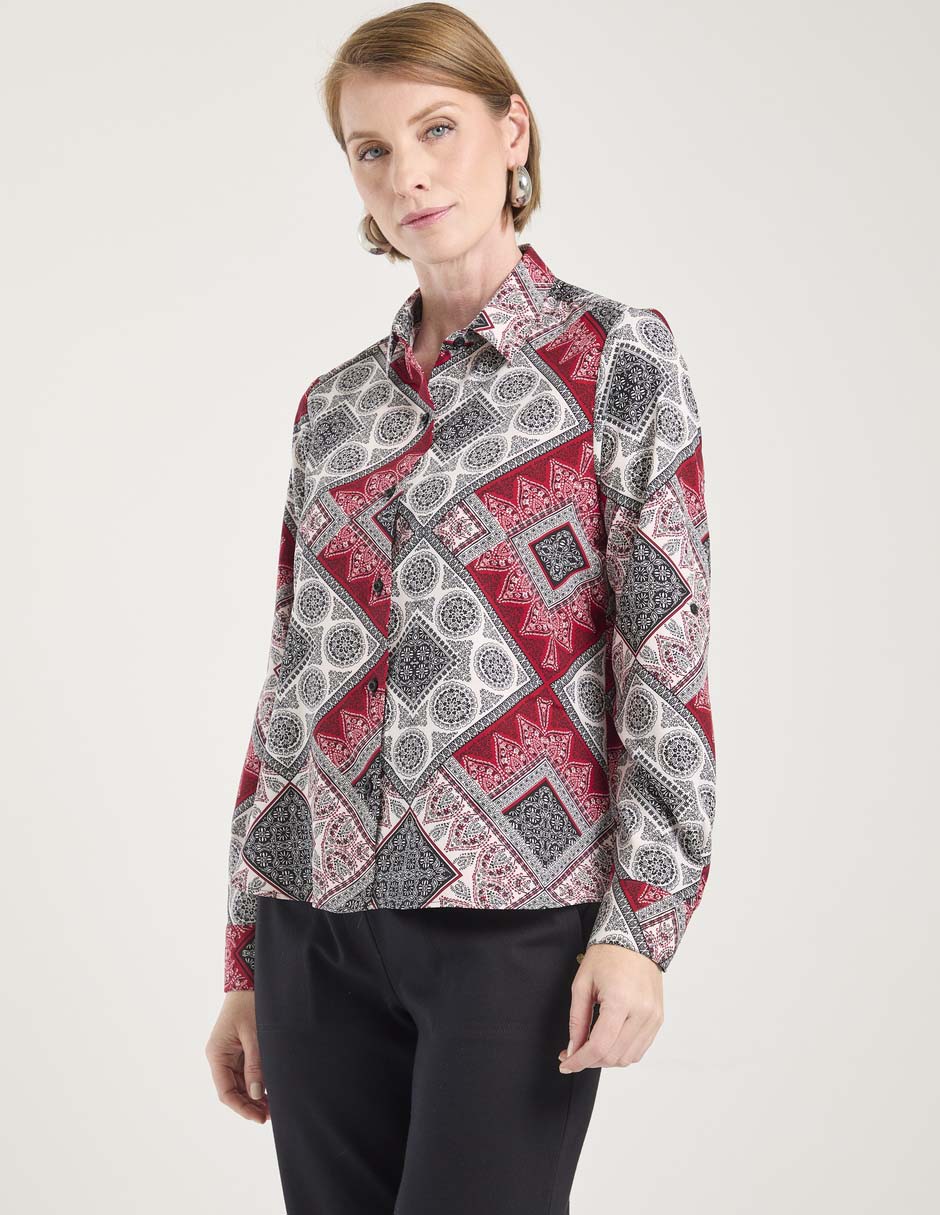 Blusa camisera manga larga para mujer