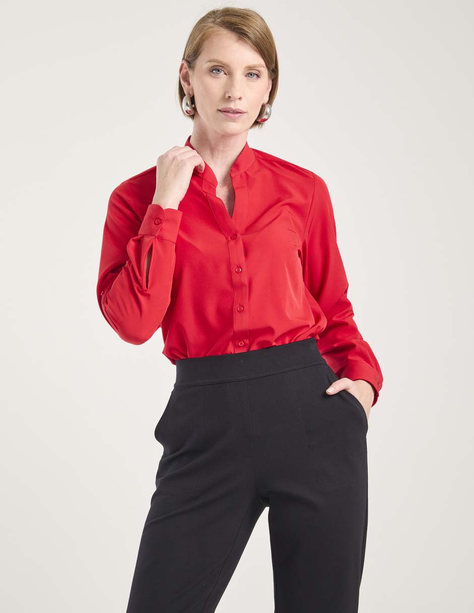Blusa camisera manga larga para mujer