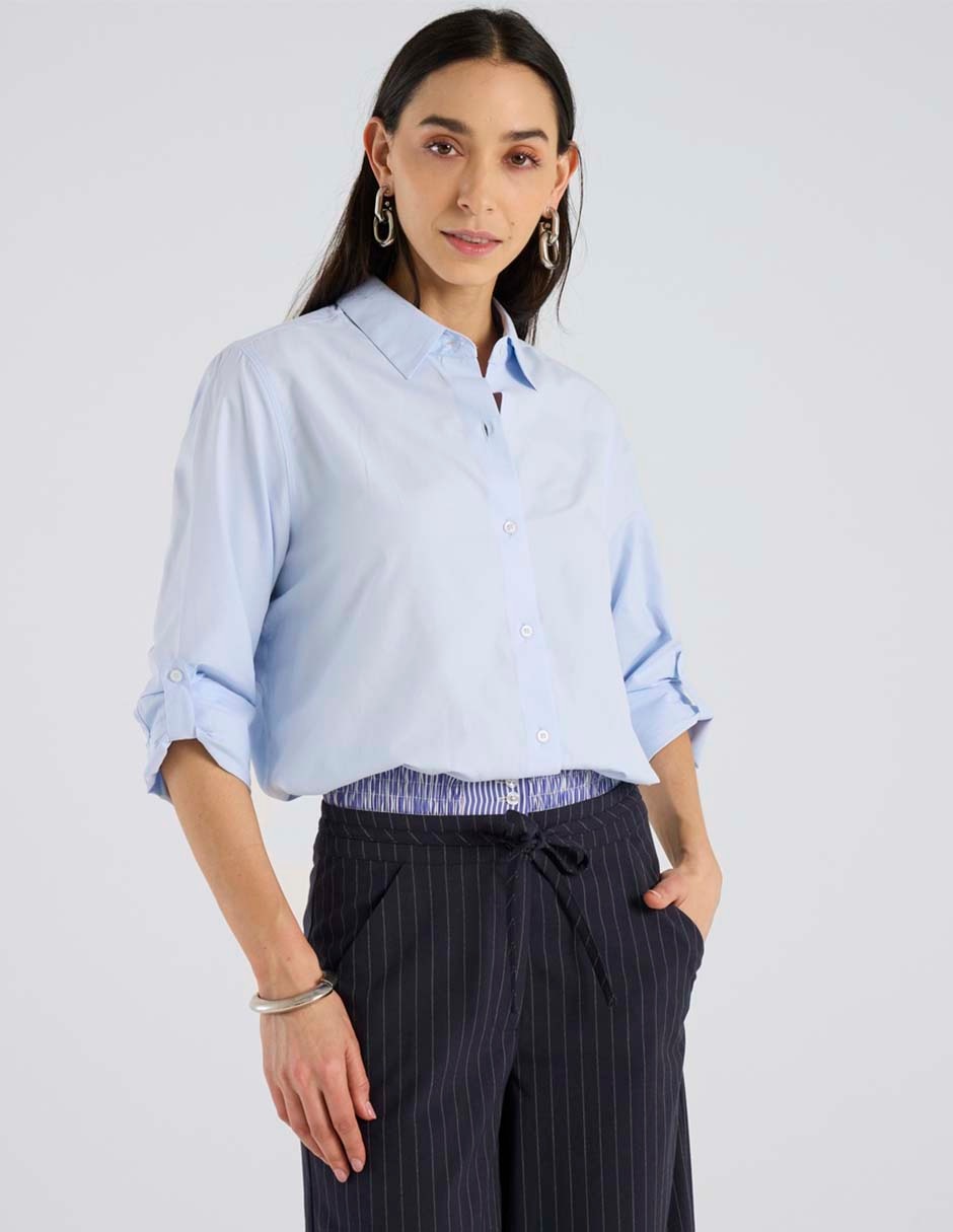 Blusa camisera manga larga para mujer
