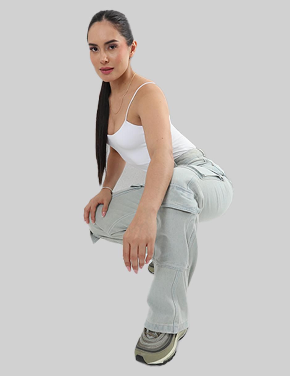 Jeans cargo amplio para mujer 5