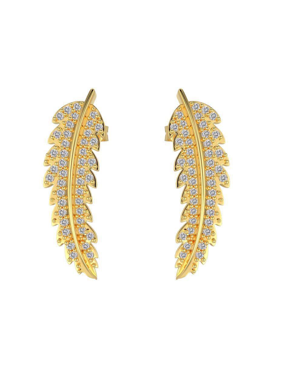 Aretes largos de hoja Aurea de plata P 925 con acabado baño de oro zirconia