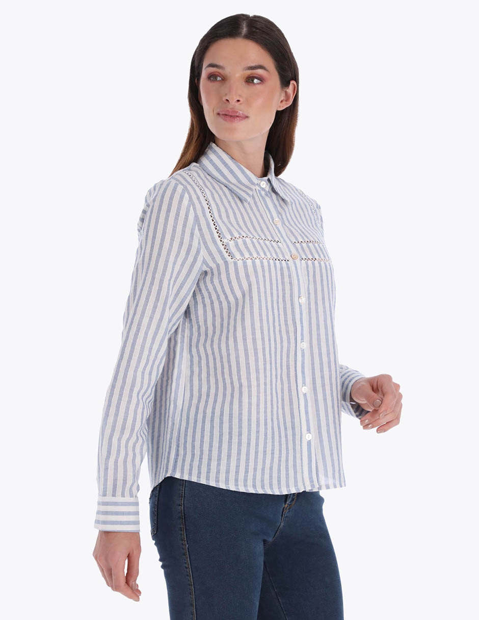 Blusa camisera manga larga para mujer