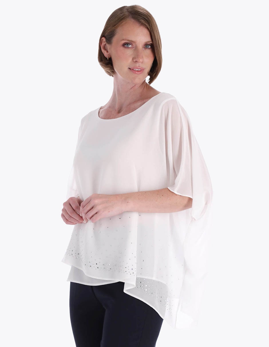 Blusa túnica manga al codo para mujer
