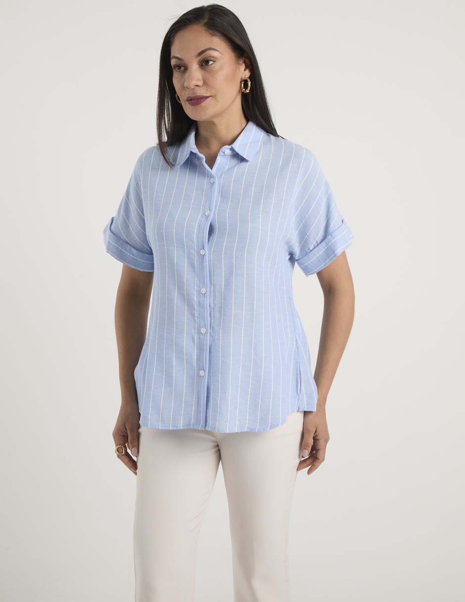 Blusa camisera manga corta para mujer