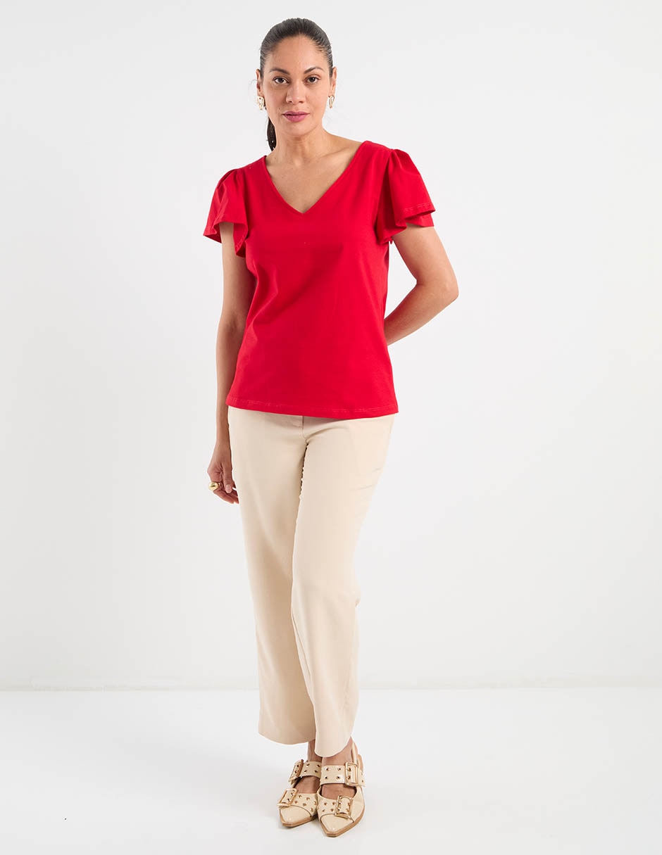 Playera manga corta cuello V para mujer 3