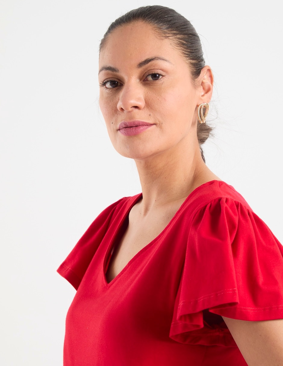 Playera manga corta cuello V para mujer 4