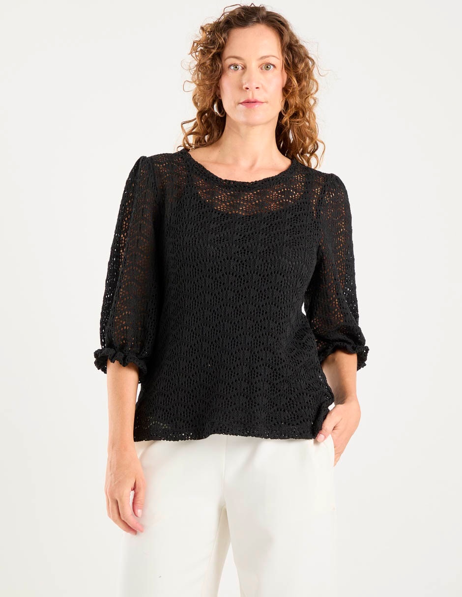Playera manga 3/4 cuello redondo para mujer