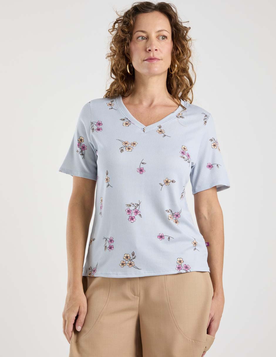 Playera manga corta cuello V para mujer