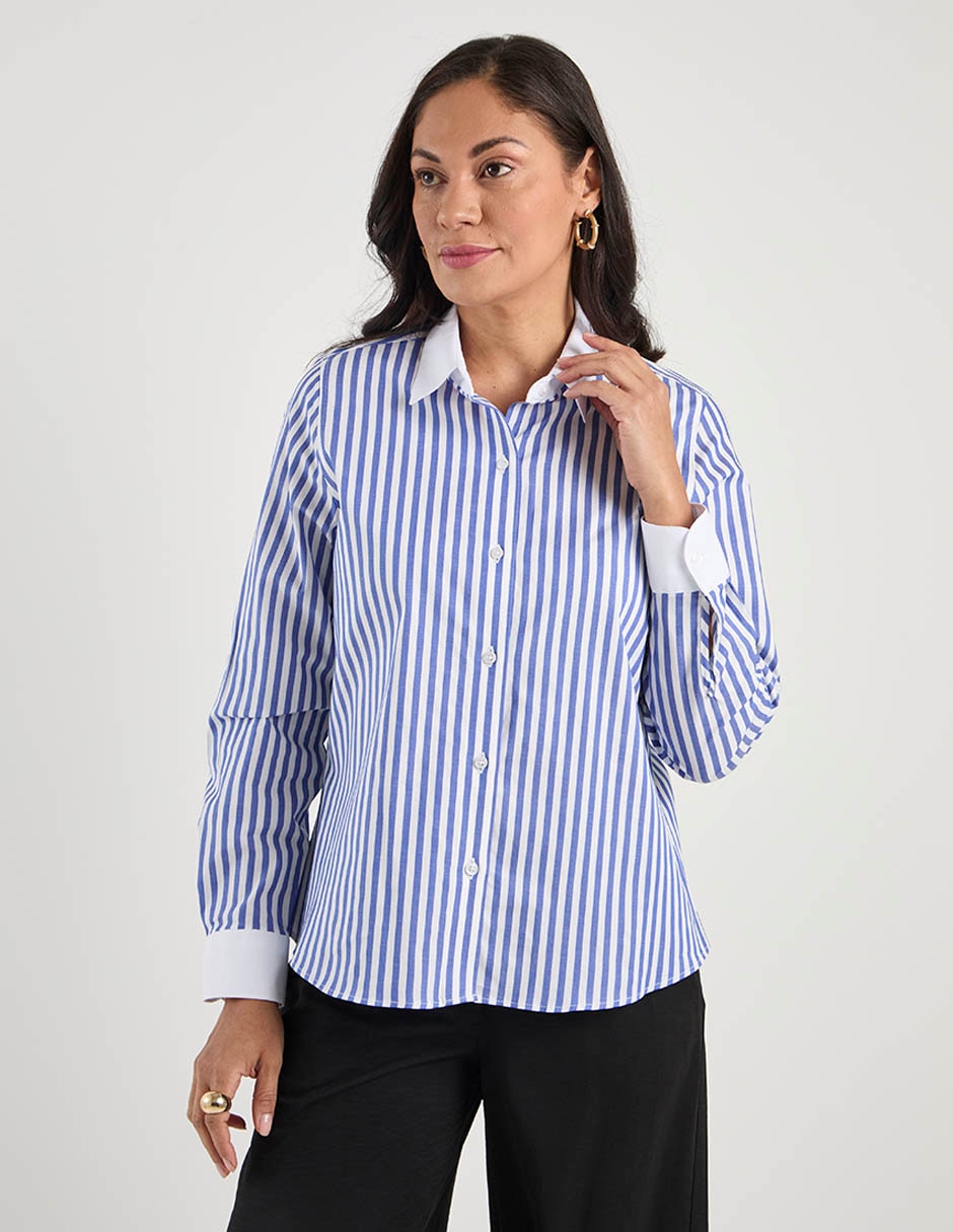 Blusa camisera manga larga para mujer