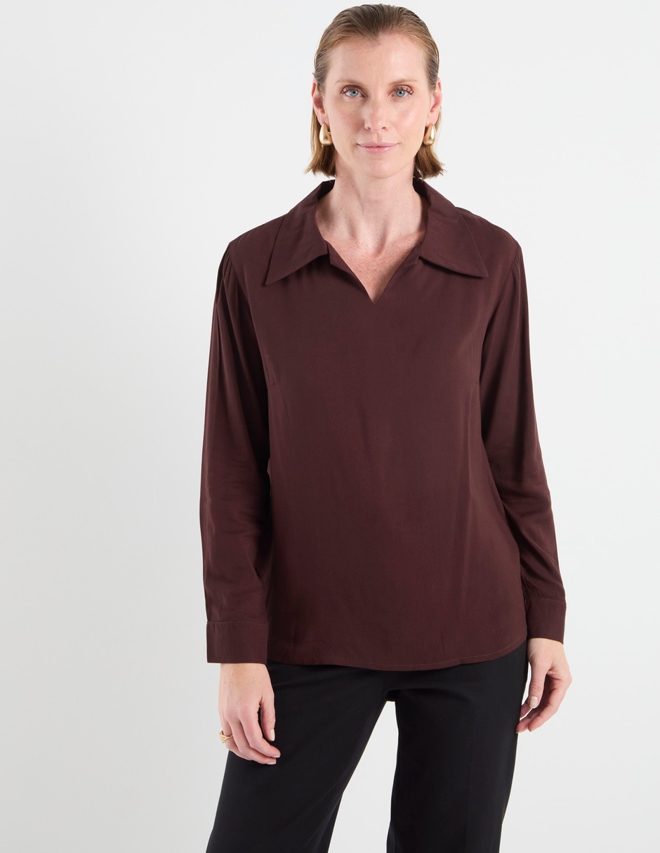 Blusa camisera manga larga para mujer