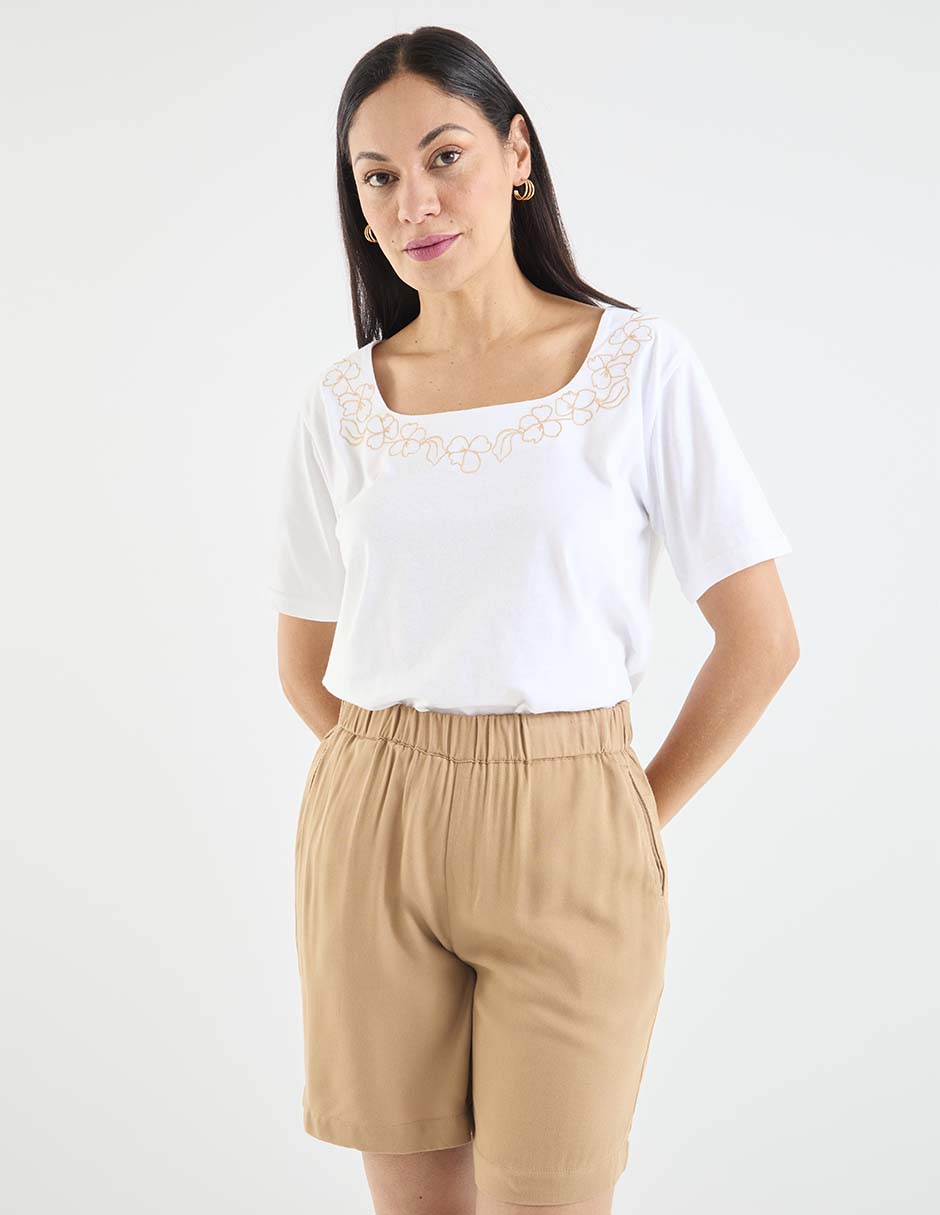 Playera manga corta cuello cuadrado para mujer