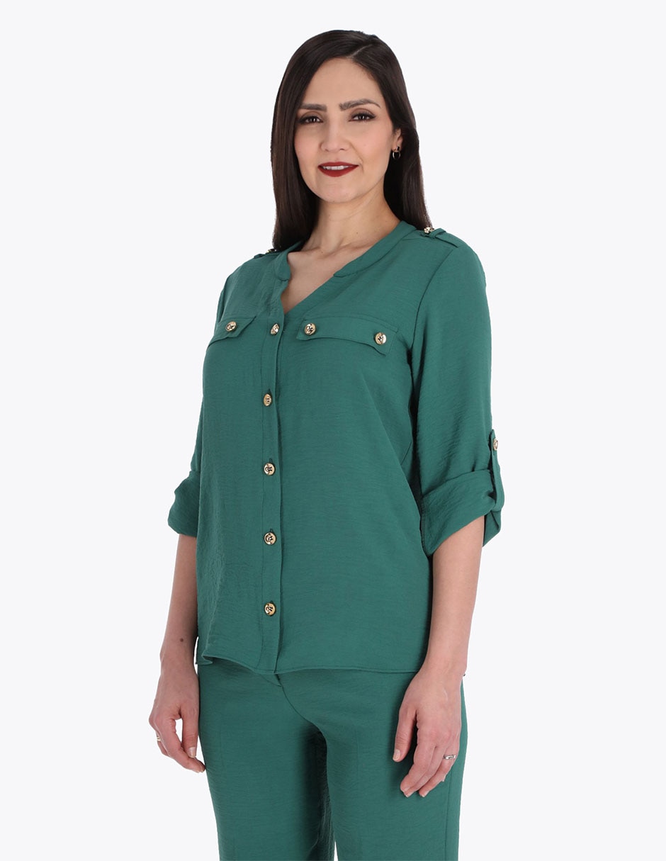 Blusa camisera manga 3/4 para mujer