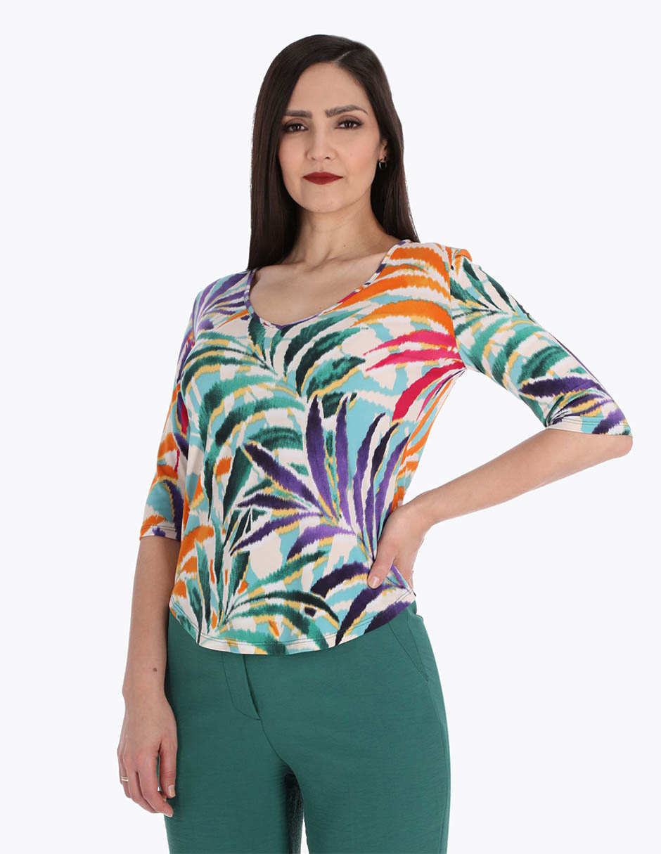 Blusa manga al codo para mujer
