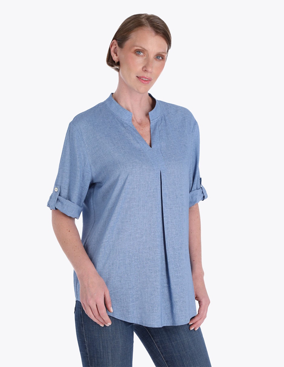 Blusa túnica manga al codo para mujer