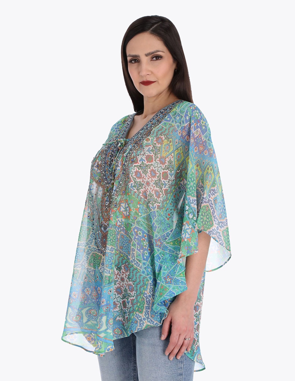 Blusa túnica manga 3/4 para mujer