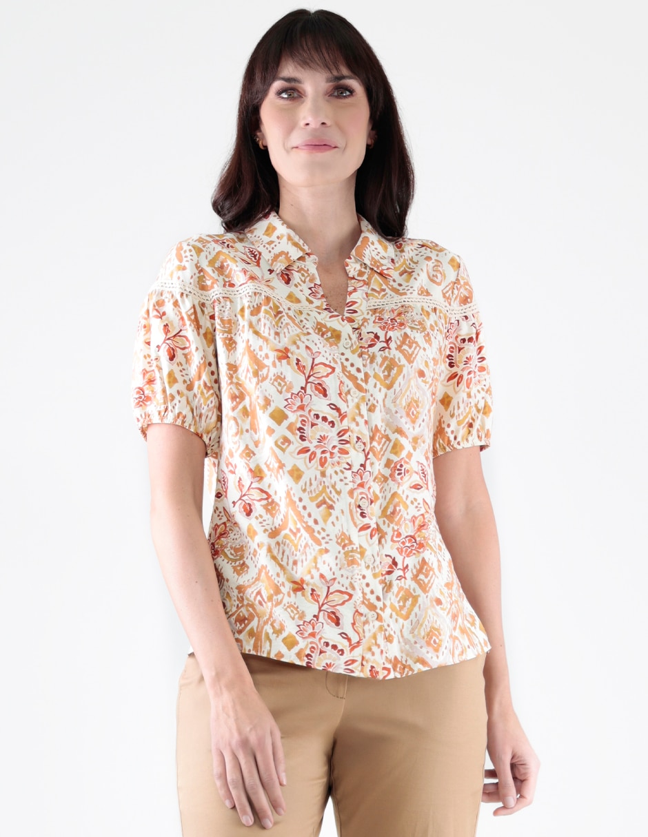 Blusa camisera manga corta para mujer