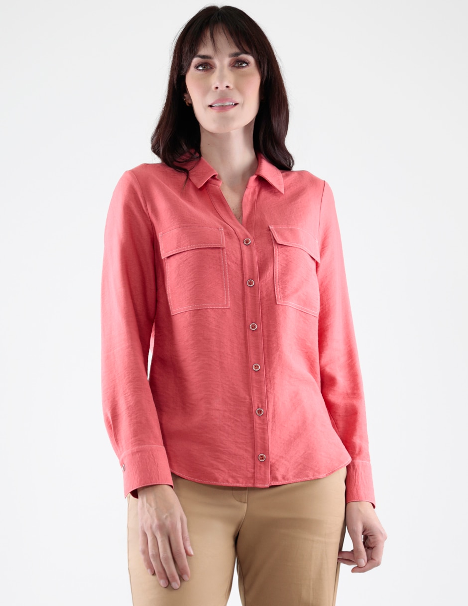 Blusa camisera manga larga para mujer