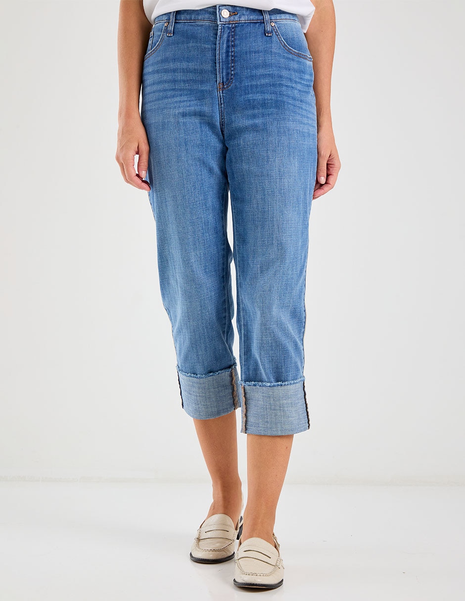 Jeans capri straight cintura baja para mujer