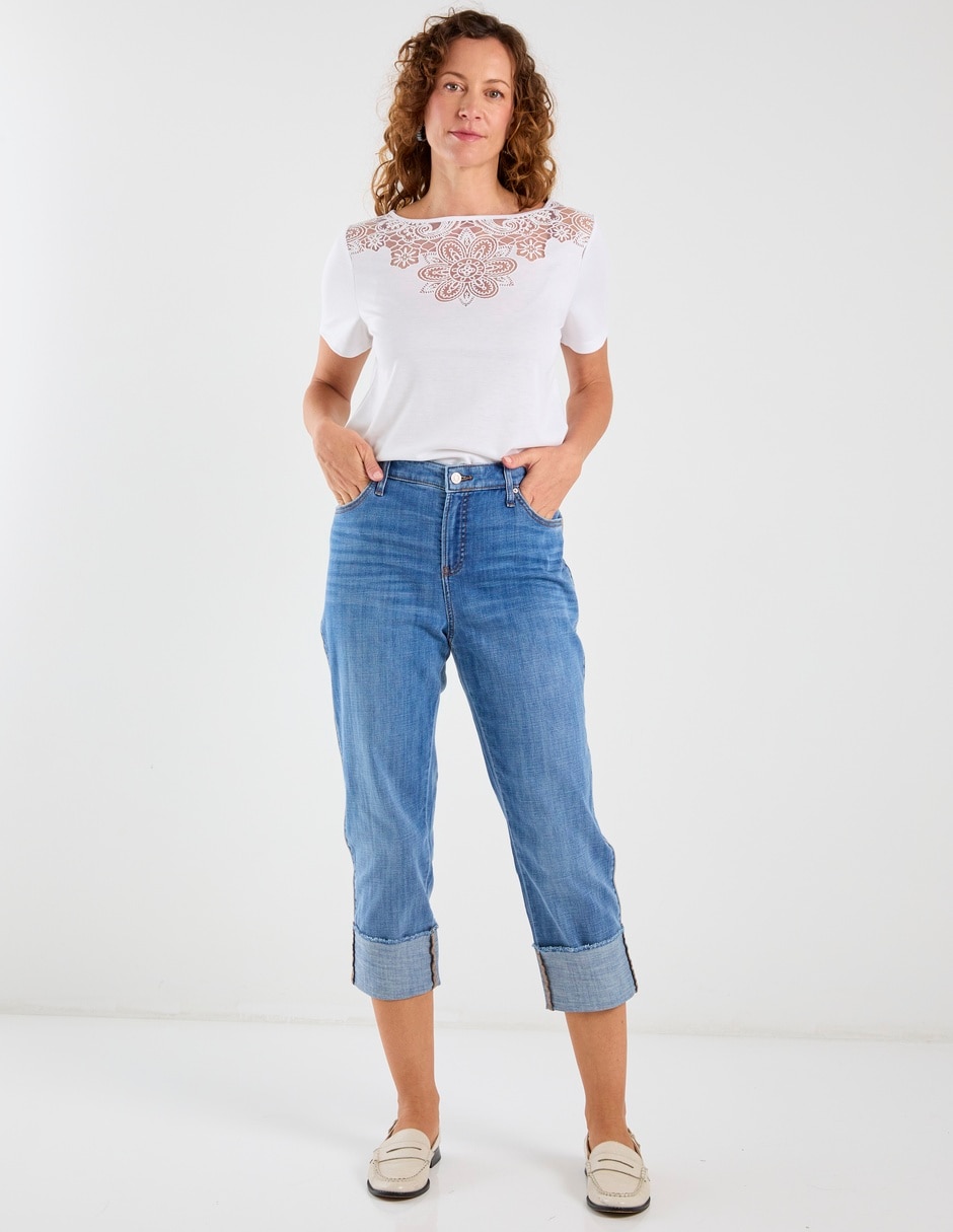 Jeans capri straight cintura baja para mujer 2