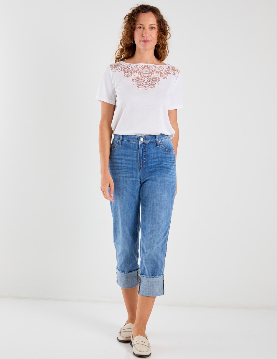 Jeans capri straight cintura baja para mujer 3
