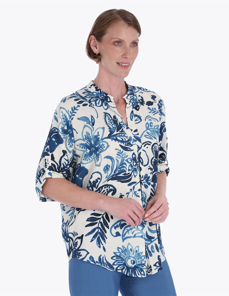 Blusa túnica manga al codo para mujer