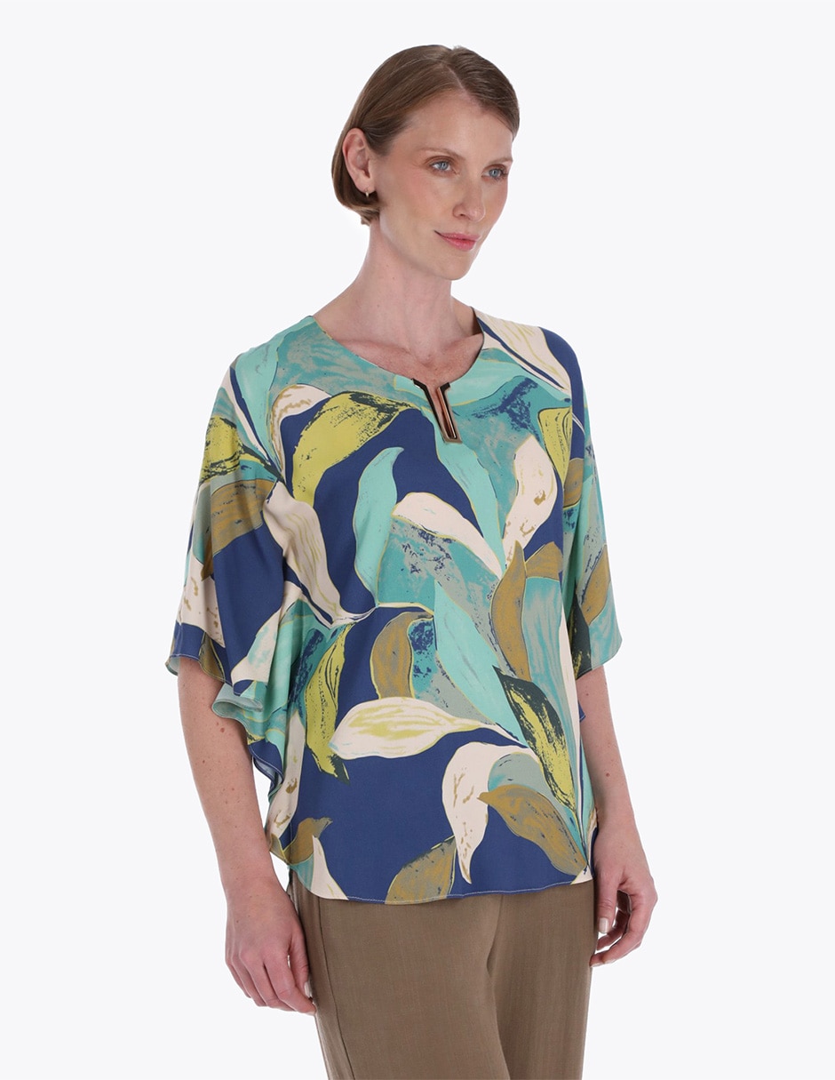 Blusa túnica manga al codo para mujer