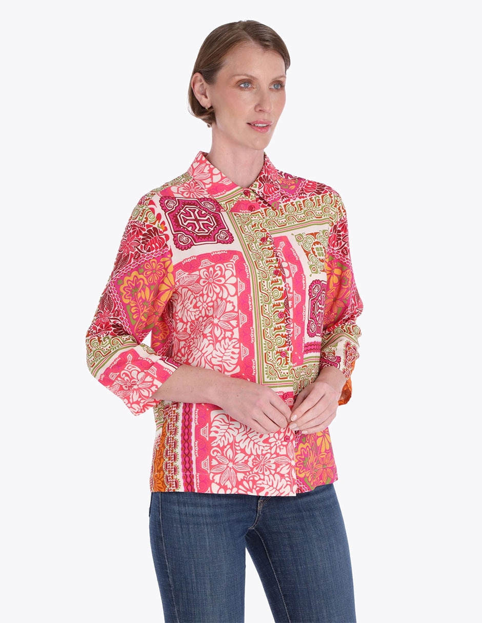 Blusa camisera manga 3/4 para mujer