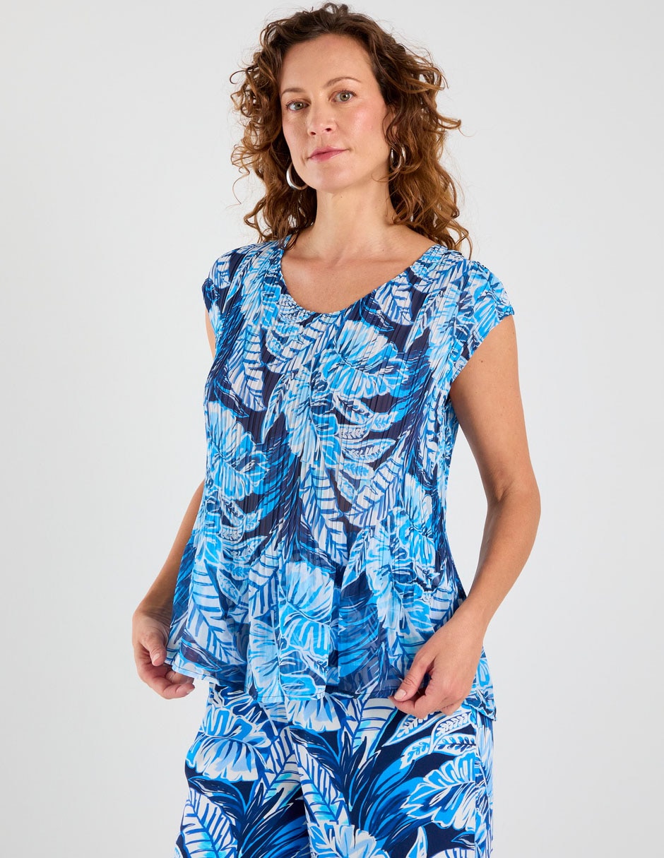Blusa plisada manga corta para mujer 2