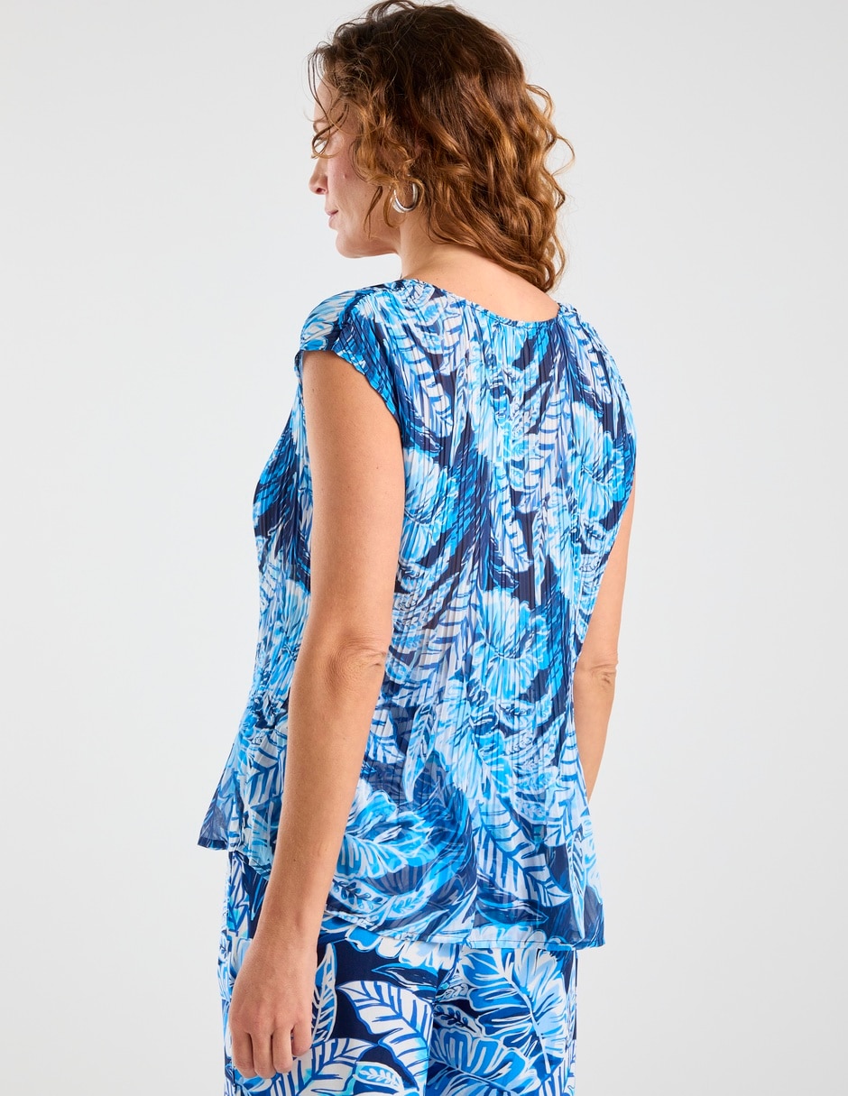 Blusa plisada manga corta para mujer 6