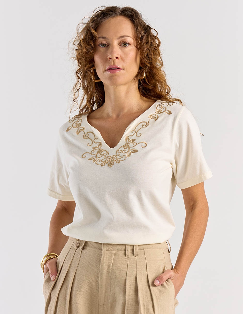Playera manga corta cuello V para mujer 2