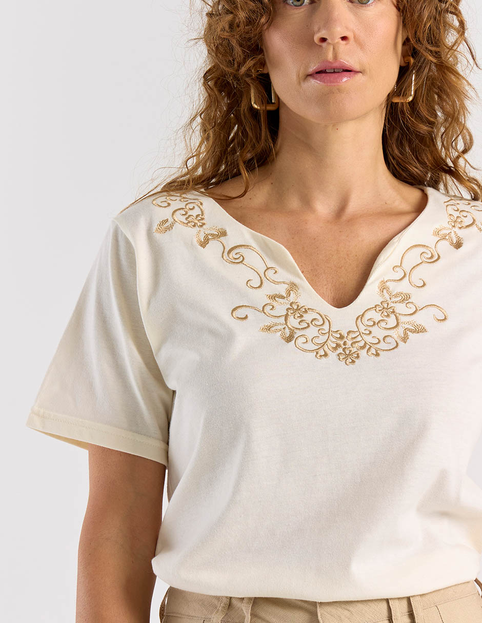 Playera manga corta cuello V para mujer 4