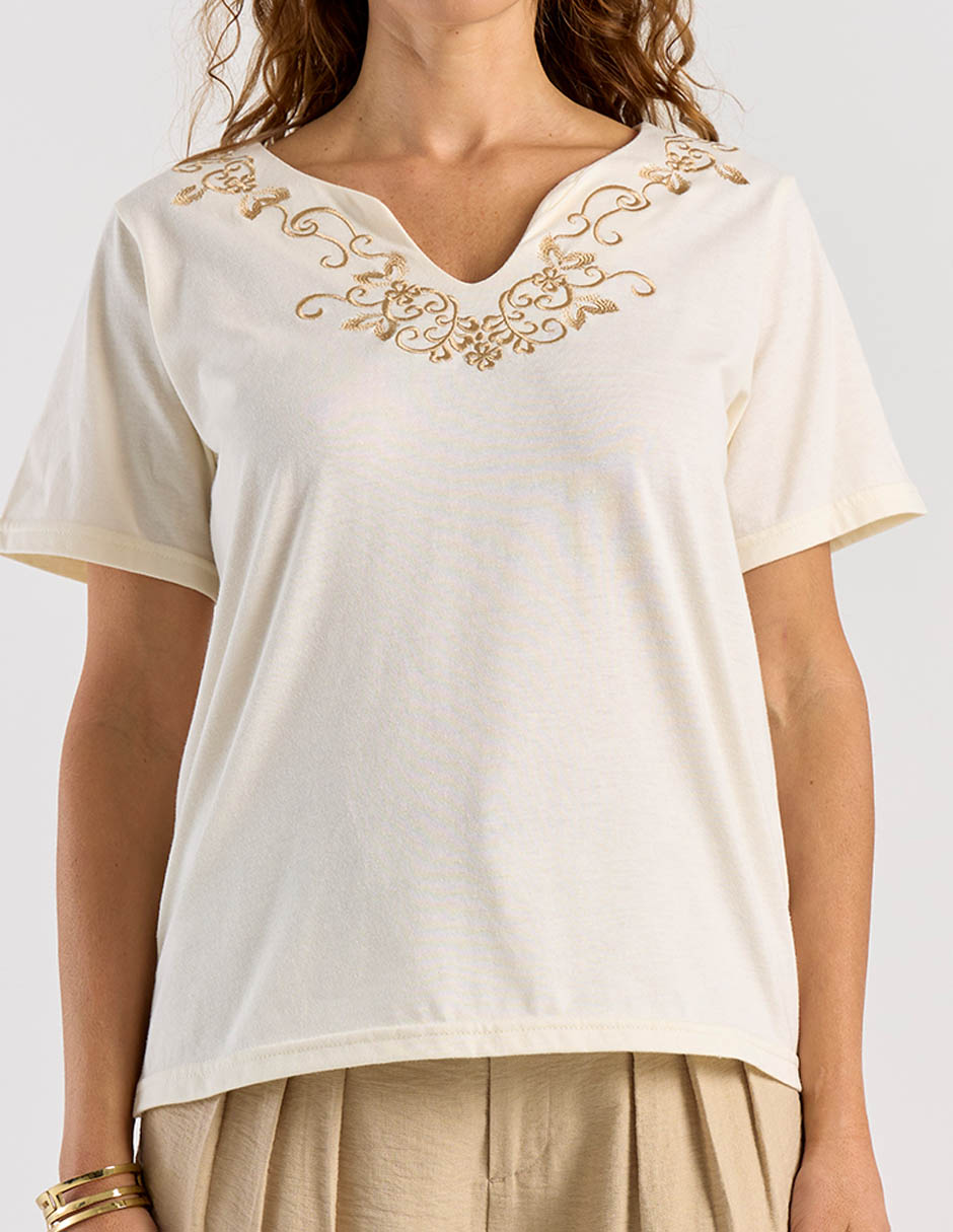 Playera manga corta cuello V para mujer 7