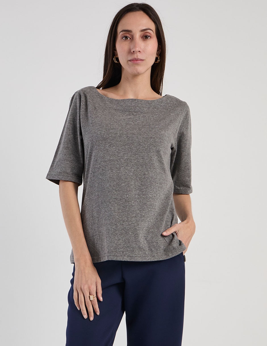 Playera manga al codo cuello redondo para mujer 2