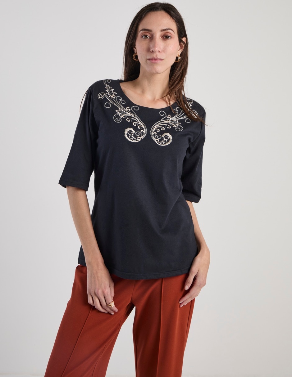 Blusa manga 3/4 cuello redondo para mujer