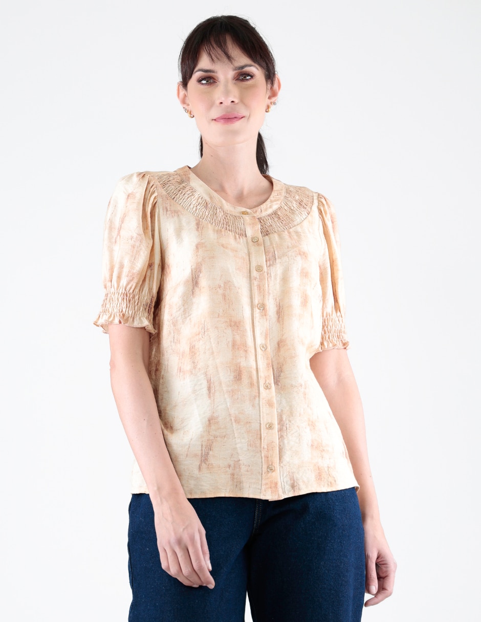 Blusa camisera manga corta para mujer